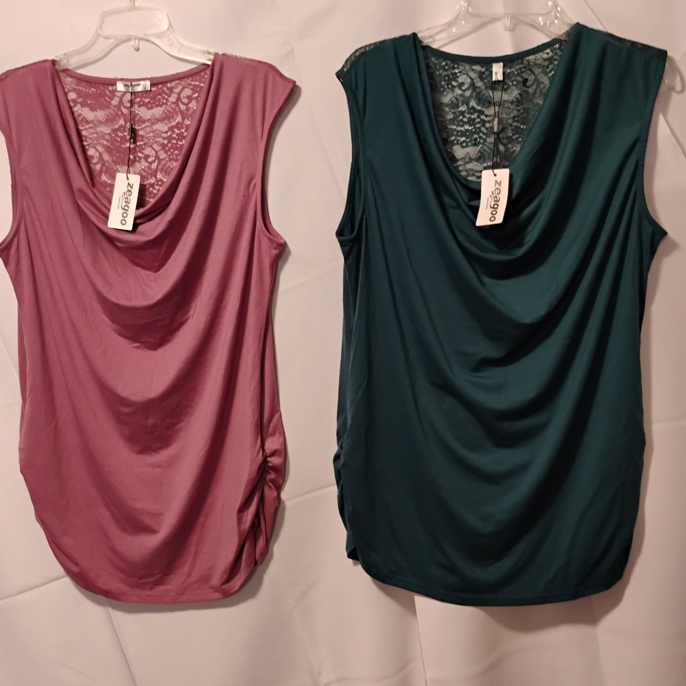 Zeagoo  Pink and Teal Sleeveless Tops with Lace